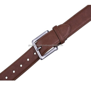 Ceintures décontractées artisanales en cuir pour hommes avec coutures durables et boucle ardillon en laiton argenté mat tailles personnalisées - Product Image 3