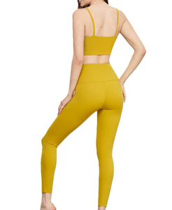 OEM Best Selling Women's Yoga Set 2-Piece Breathable High-Waisted Light Weight Yellow Sleeveless Slim Fit Spandex/Nylon - Product Image 3