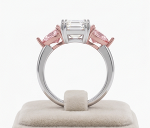 Luxury Emerald with Fancy Pink Trillion Side Lab Grown Diamond Engagement <b>Ring</b> <b>Statement</b> <b>Ring</b> for Women | Special event Party - Product Image 2