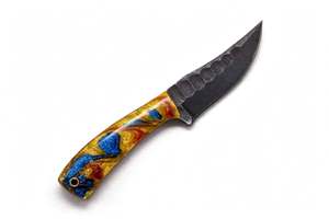 Cuchillo de Cocina Forjado a Mano con Mango de Resina Azul y Amarillo con Diseño Ondulado - Product Image 1