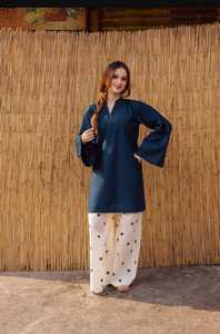 Pink V Neck Long Sleeve Loose Fit Midi <b>Dress</b> With Heart Pattern plazo Wear All Seasons Cotton Bamboo Fiber Breathable - Product Image 2