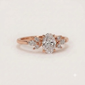 Bague de mariage en diamant cultivé en laboratoire E VVS2 Clarity, or véritable 10K, diamant ovale 2,24 carats, bague de fiançailles, bague délicate, bague de promesse - Product Image 3