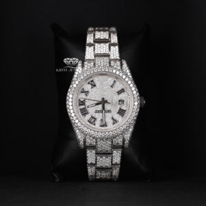 Reloj de Lujo con Esfera Romana Completamente Cubierta de Diamantes Moissanite, Blanco, de Alta Calidad, Estilo Hip Hop, Brillante, de Acero Inoxidable para Hombre - Product Image 1