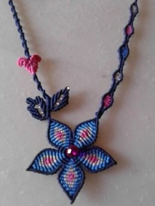 Handmade Large Macrame Flower Pendant Necklace Purple Multicolor Boho Ethnic Jewelry Wholesale - Product Image 3