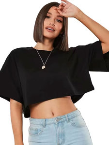 Camisetas de Algodón de Color Sólido para Mujer, Camiseta Corta para Correr, Top Corto para Yoga y Fitness, Camiseta Cómoda y a la Moda, Ropa de Verano - Product Image 1