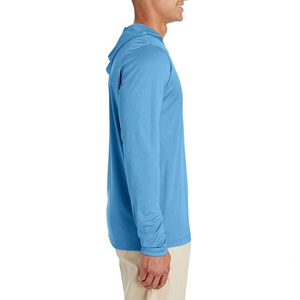 Men's Solid Blue Long Sleeve Hooded UPF 50 Sun Protection Fishing Shirt Pullover Anti-Uv Breathable Polyester <b>Top</b> - Product Image 3