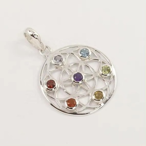 Wholesale 925 Sterling Silver Multi-Striated Healing <b>Chakra</b> Round Pendant with Rhodium Plating Attractive with Online Order - Product Image 1