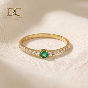 Elegant Design 14KT Solid Gold Ethnic Style IGI Certified <b>Ring</b> with Lab Grown <b>Diamond</b> and Colombian Emerald Jewelry for Women - Product Image 4