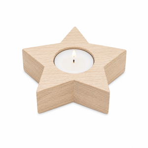 Porte-bougie en bois artisanal en forme d'étoile pour décoration de Noël, bougeoir en bois naturel écologique pour mariage - Product Image 1