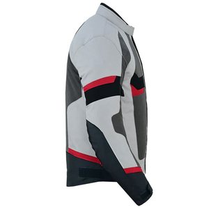 Blouson Moto Respirant pour Homme, Gris Blanc Rouge, Blocs de Couleurs, Col Montant, Fermeture Éclair, Extérieur Polyester Nylon - Product Image 2