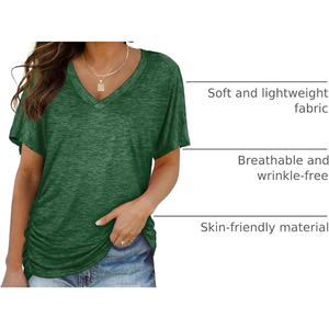 High Quality Custom Colors & Sizes Wholesale Price Breathable OEM Canvas Women's V-neck Short Sleeve T-<b>Shirt</b> Custom Logo - Product Image 5