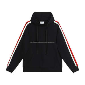 Sweat à capuche vintage en molleton français lourd de 380 g, sweat à capuche décontracté rouge à bande pour homme - Product Image 6