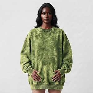 Sudaderas de mujer con efecto lavado, de hombro caído, manga larga, de peso pesado, de algodón polar, oversize, con lavado ácido - Product Image 1