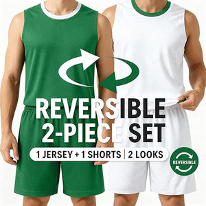 Uniforme de basketball réversible, logo d'équipe personnalisé, plaque nominative, impression par sublimation, broderie, applique 3D, sans manches, 100% - Product Image 1