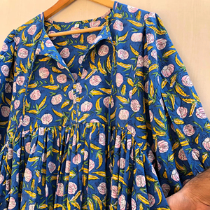 Robe midi en coton écologique à motifs floraux pour femme, robe personnalisée, tenue décontractée d'été, imprimée au bloc, vêtement de plage, vêtement de nuit, vente en gros - Product Image 1