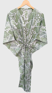 Robe kimono verte à imprimé cachemire pour femme, col en V, manches courtes, longue, pour la plage - Product Image 2