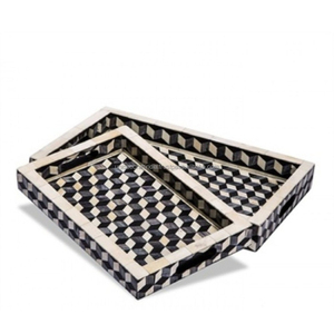 Plateau de service rectangulaire décoratif en bois avec incrustation d'os à motif marbre vert, fait main, pour une décoration intérieure moderne et élégante - Product Image 6