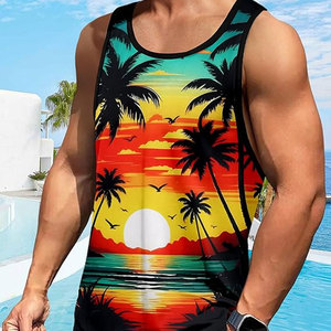 Camiseta sin Mangas Sublimada para Hombre, Estilo Nuevo, Impresión de Logotipo Personalizado de Alta Calidad, Informal, para Verano, Playa, Correr, Gimnasio - Product Image 4
