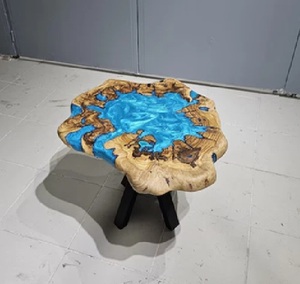 <b>Rustic</b> Resin <b>Table</b> Irregular Shape Blue Inlay Handmade Outdoor Furniture Living Room Decor Coastal Design - Product Image 1