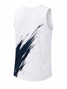 Débardeur blanc sans manches pour homme personnalisé avec imprimé brossé bleu marine, col rond, séchage rapide, coupe sportive, en polyester tricoté, faible MOQ - Product Image 4