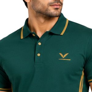 Polo Premium Verde y Dorado para Hombre con Diseño Minimalista de Paneles Laterales en Contraste, Logotipo Personalizado Bordado, Ropa Deportiva de Golf, Manga Corta - Product Image 5