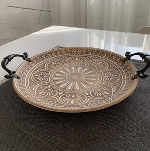 Luxury Hand Painted Meena Floral Metal Serving <b>Tray</b> <b>Decorative</b> Tea Coffee <b>Tray</b> with Handles - Product Image 3