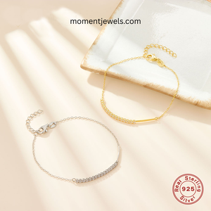 Bracelet en argent sterling 925 avec zircon, chaîne plaquée or, fermoir réglable à ressort pour femme, cadeau - Product Image 4