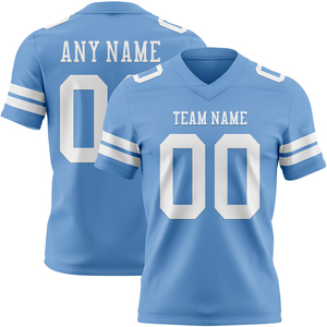 Custom Light Blue American Football Jersey V-Neck Short Sleeve Sublimated Print Front Team <b>Name</b> Number Moisture Wicking - Product Image 3