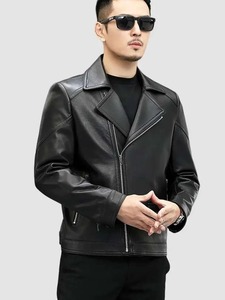 เสื้อแจ็คเก็ตหนังสีดำสำหรับผู้ชายสไตล์ไบค์เกอร์ - Product Image 1