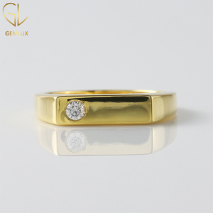 925 <b>Silver</b> Round Cut Moissanite Flush Set Minimalist Signet <b>Ring</b> for Women, Minimalist <b>Solitaire</b> Wedding Band - Product Image 1
