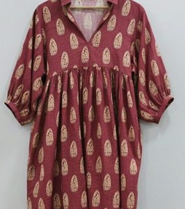 Vestido midi rosa con estampado floral hecho a mano |   Vestido Formal Transpirable de Algodón |   Vestidos Sencillos de Cintura Natural para Mujer - Product Image 2