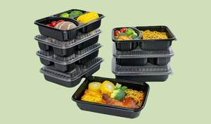 Contenants alimentaires jetables en plastique à 1, 2 ou 4 compartiments avec couvercles, boîtes à lunch noires pour plats à emporter, boîtes d'emballage alimentaire pour la préparation des repas - Product Image 2