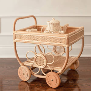 Jouets éducatifs pour bébés, chariots à thé en rotin, chariots en canne naturelle, chariots roulants pour enfants - Product Image 1