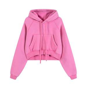 Sudadera con capucha larga y holgada para mujer, 100% algodón lavado, estilo urbano, color rosa sólido, de terciopelo, con cuello con capucha, para invierno - Product Image 4