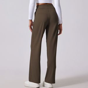 Pantalon de jogging color block taille haute coupe ample jambe droite avec poches, confortable et respirant pour le fitness et le yoga - Product Image 2