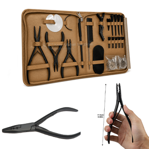 Kit professionnel de pinces à extensions de cheveux I-Tip noir mat avec crochets, perles, boîte, fils et aiguilles en C en acier inoxydable de qualité chirurgicale - Product Image 4