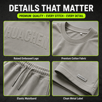 Ensemble T-shirt et Short Homme Personnalisé ODM avec Impression 3D en Relief Lettres Graphiques, 300 GSM, Gris Délavé Effet Lavé, Fabricant Sur Mesure