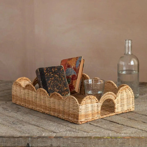 Bandeja Organizadora de Ratán Natural con Borde Festoneado, Cesta Decorativa Tejida a Mano para Almacenamiento, Organizador para Encimera de Baño, OEM ODM - Product Image 3