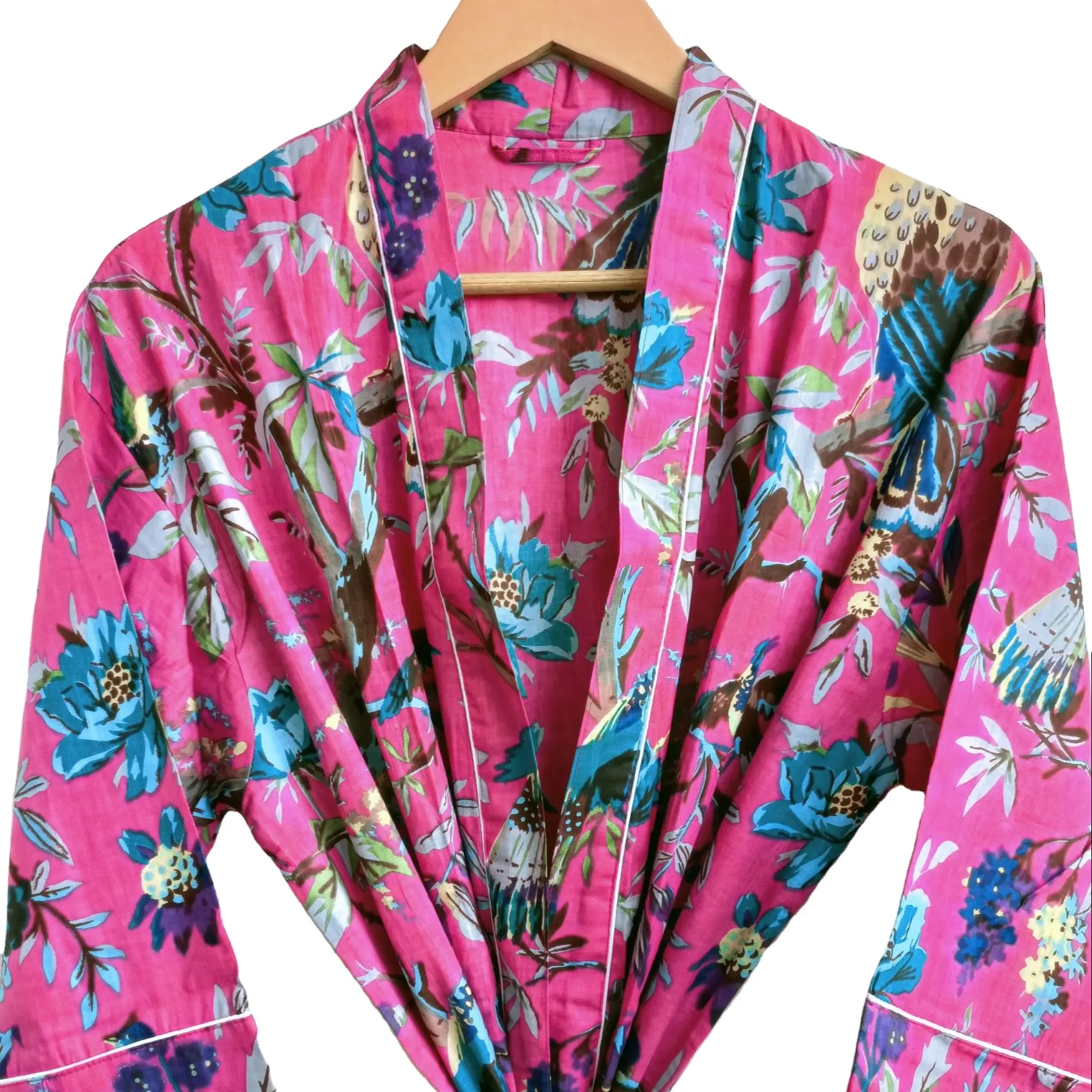 Kimono Jubah Katun 100% Kualitas Premium untuk Wanita Jubah Pengantin Pakaian Tidur Gaun Malam Jubah Maxi