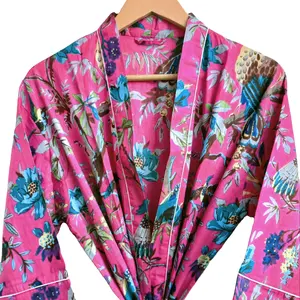 Premium kalite % 100% pamuk Kimono bornoz kadınlar için gelin elbise pijama kıyafeti gece sabahlık Maxi elbise