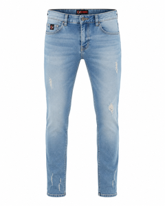 FLY HUMBLE Men's Slim Fit Distressed Straight Leg Denim Jeans <b>Light</b> Blue Ripped Washed Casual Style Mid Waist Cotton Spring - Product Image 1