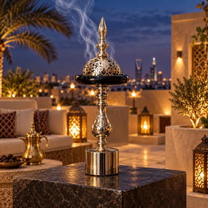 Brûleur à Bakhoor en métal de luxe |   Grand Porte-Encens Arabe Noir et Argenté, Dôme Orné pour Oud, Encens, Décoration Maison, Hôtel, Majlis - Product Image 3