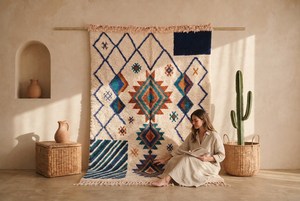 Handmade Moroccan Azilal Berber Hand Knotted Wool <b>Rug</b> Colorful Tribal Geometric Diamond <b>Boho</b> Area Carpet Decor - Product Image 1
