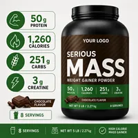Poudre de gain de masse chocolatée 5LB, 50g de protéines, 251g de glucides, 3g de créatine, 1260 calories, faible teneur en sucre, sans gluten, nutrition sportive pour adultes