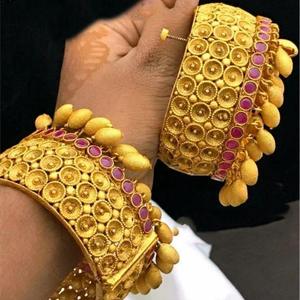 18K Gold Plated <b>Copper</b> & Brass Geometric <b>Bangle</b> with Zircon Pearl Diamond - Product Image 1