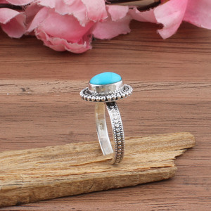 Bague empilable délicate en argent sterling fait main avec turquoise et sertissage en pointille, bijoux vintage granulés, anniversaire, mariage - Product Image 5