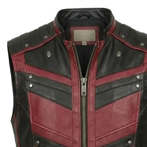 <b>Gothic</b> Distressed Leather Look Vest, Red Black Steampunk Biker Waistcoat, Punk Cosplay <b>Jacket</b> - Product Image 5