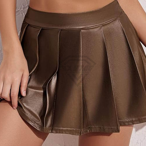 Jupe mini plissée en similicuir brillant pour femme, couleur unie, taille normale, style toutes saisons, jupes en cuir durables pour femmes - Product Image 5