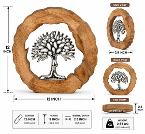 Escultura de Árbol de Metal Rústico sobre Base de Madera para Decoración de Mesa, Arte para Sala de Estar, Artesanía en Madera Hecha a Mano, Diseño de Follaje - Product Image 3