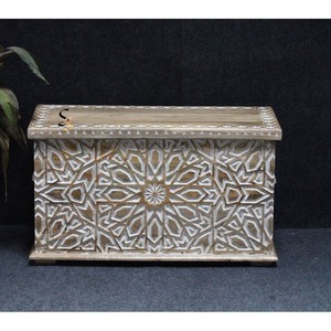 กล่องเก็บของเล่นไม้มะม่วงทำมือพร้อมลวดลายเรขาคณิตแบบอิสลาม - ขายส่ง - Product Image 1